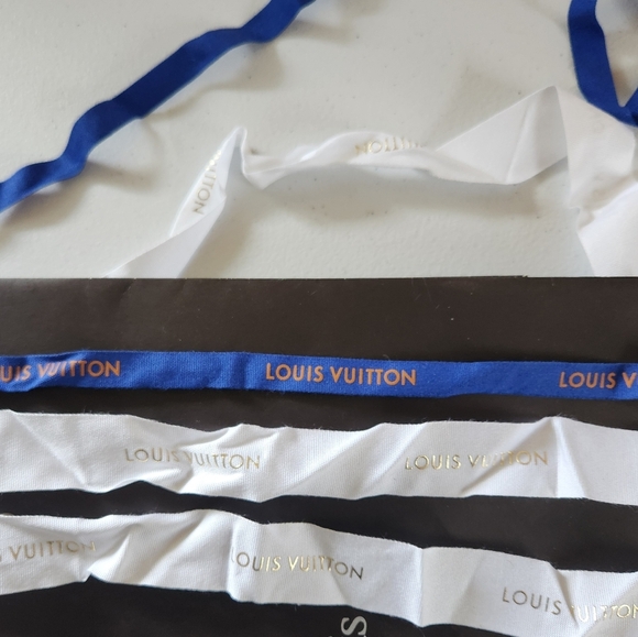 Louis Vuitton Gift Wrap Logo Ribbon White Blue Gold - Picture 1 of 3